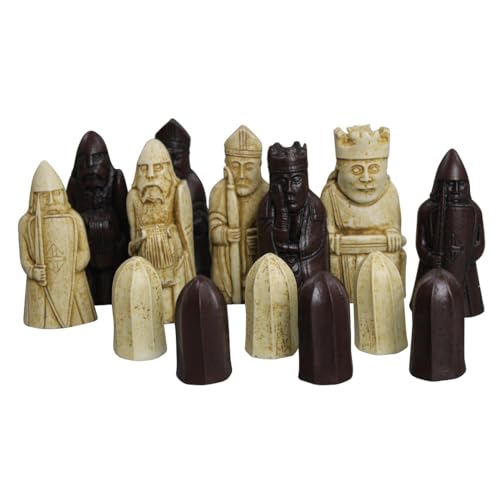 Isle of Lewis II Elfenbeinfarbene & braune Schachfiguren aus Kunstharz, 8,9 cm von Chessgammon