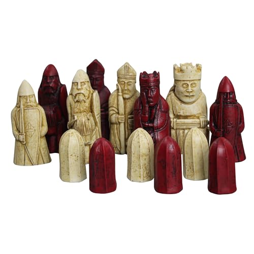 Isle of Lewis II Elfenbeinfarbene & rote Schachfiguren aus Kunstharz, 8,9 cm von Chessgammon