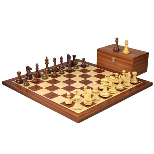 Mahagoni Schachset 53,3 cm mit beschwertem Sheesham Staunton Fierce Knight (Queens Gambit) Stücken 9,5 cm von Chessgammon