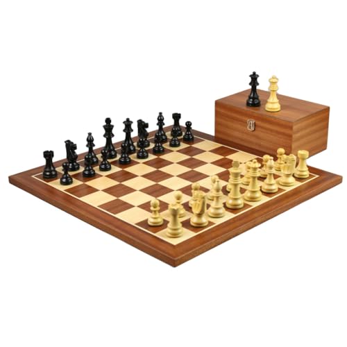 Mahagoni Schachset 53,3 cm mit gewichteten Ebonisierten Staunton French Knight Schachfiguren 9,5 cm von Chessgammon