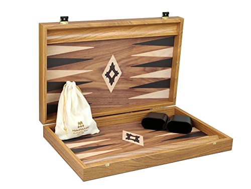 Manopoulos Backgammon-Set, Walnuss, 58 cm, Aufbewahrungsregale im Lieferumfang enthalten von Chessgammon