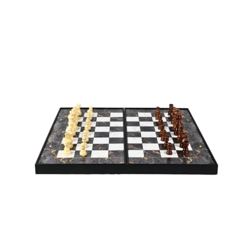 Schach- und Backgammon-Set aus Holz, 48,3 cm, graues Marmor-Design von Chessgammon