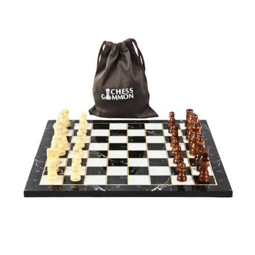 Schachset mit schwarzem Marmor-Design, 35,6 cm von Chessgammon