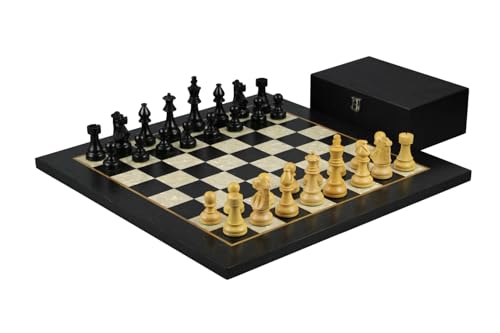 Schachspiel aus Ebenholz, Helena Perlmutt, flaches Schachbrett, beschwert, französischer Ritter, Staunton, Schachfiguren, 9,5 cm von Chessgammon