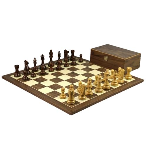 Schachspiel aus Walnussholz, 53,3 cm, mit beschwertem Sheesham Staunton, französischer Ritter, Schachfiguren, 9,5 cm von Chessgammon