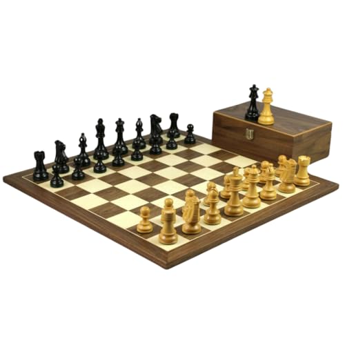 Schachspiel aus Walnussholz, 53,3 cm, mit gewichteten Ebonisierten, französischen Ritter-Schachfiguren, 9,5 cm von Chessgammon