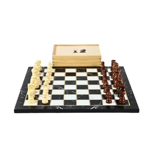 Schwarzes Schachset mit Marmor-Design, 35,6 cm, mit Aufbewahrungsbox von Chessgammon