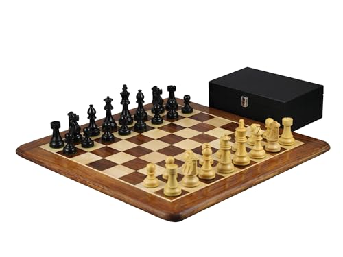 Sheesham-Schach-Set, flach, Ebonisiert, französische Ritter-Schachfiguren, 9,5 cm von Chessgammon