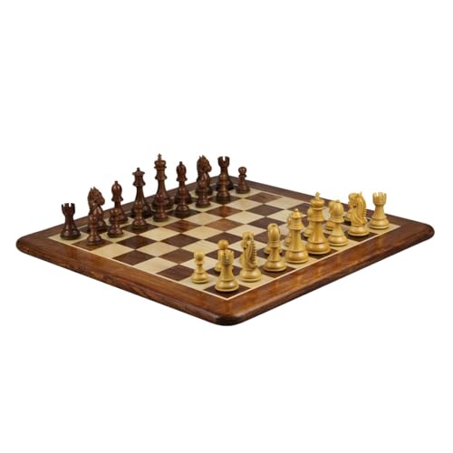 Sheesham Schach-Set mit flachem Sheesham-Schachbrett, 50,8 cm und Sheesham-König, Braut-Schachfiguren, 9,5 cm von Chessgammon