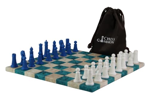 Staunton Schachfiguren aus Kunstleder, personalisierbar, 3D-Acryl, mit Kordelzugbeutel, 35,6 cm, Blau von Chessgammon