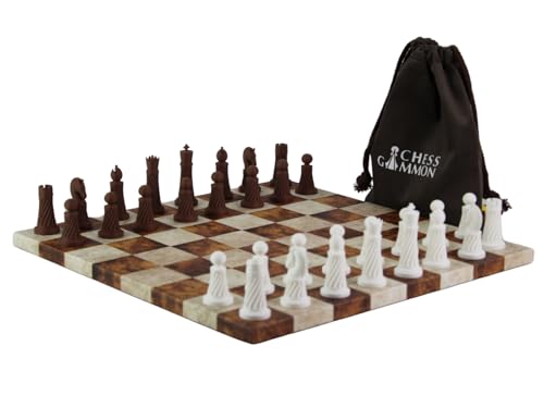 Staunton Schachfiguren aus Kunstleder, personalisierbar, 3D-Acryl, mit Kordelzugbeutel, 35,6 cm, Braun von Chessgammon