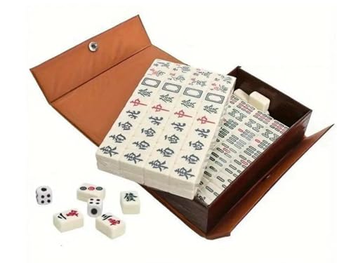 Travel Chinese Mah-Jong Game Set, Mah-Jong Set with 144 Tiles, Complete Mah Jong Chinese Version Game Set, Portable White Engraved Tiles von Chessgammon