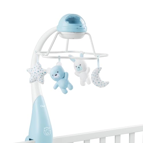 CHICCO First Dreams Rainbow Musical Karussell, 3in1 Neugeborenen Karussell mit beruhigenden Melodien und Regenbogen Projektion, mit 4 weichen Anhängern, kompatibel mit Next2Me Wiegen, 0 Monate +, Blau von Chicco