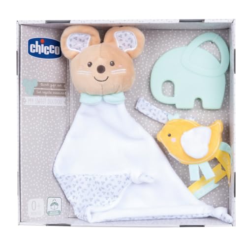 Chicco, Geburts Geschenk Set My Sweet Doudou, Weiche DouDou Schmusedecke, Schnuller aus Velours, Elefanten-Beißring mit Prägung, Geschenkideen für Neugeborene ab 0 Monaten von Chicco