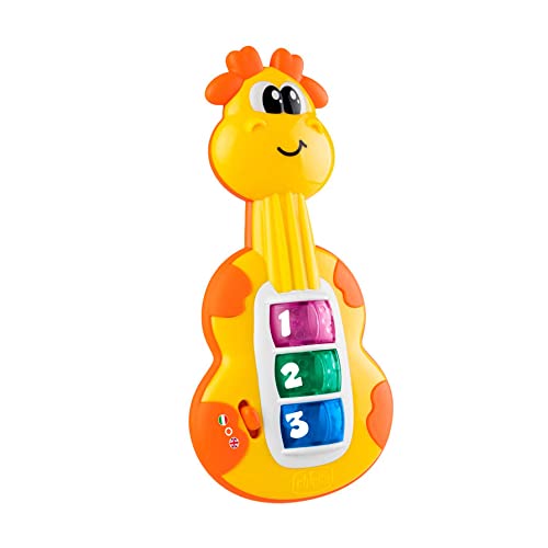 Chicco Gitarre Giraffe, Rassel Babys, lustiges Klavier, Kinderspielzeug mit 3 Tasten und 12 Melodien, elektronisches Musikspielzeug, ideal für Babys 6 Monate, Gelb von Chicco