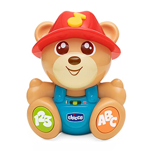 Chicco Teddy der Freund sprechender Bär, interaktiv, Lern- und Evolutionsspiel, zweisprachig Italienisch/Englisch, Sprachen und Zahlen Lernen, tierische Fakten, 2 Spielmodi, 6 Monate - 3 Jahre von Chicco