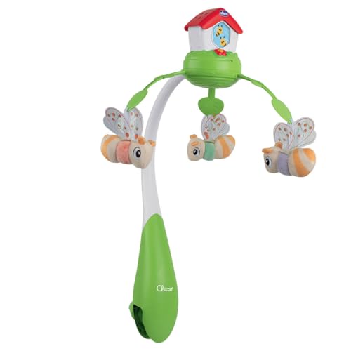 CHICCO 3in1 Bienenhaus Mobile mit Projektion, Kinderbett Mobile, Kleinkind Glockenspiel mit bunten Bienen, Lichtprojektionen und beruhigende Musik, 3in1 Modus, Kinderbett, Baby Spielzeug, 0+ Monate von Chicco