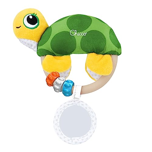 Chicco Easy Grab Turtle Toy, weiches Babyspielzeug mit Rassel, Spiegel, Kunststoffring und Perlen, leicht zu greifen, fördert die Entwicklung taktiler und visueller Fähigkeiten, 0-18 Monate von Chicco