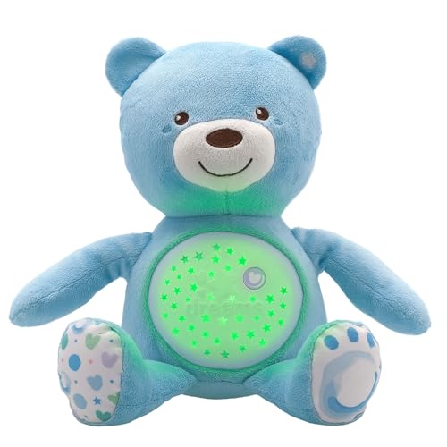 Chicco First Dreams Baby Bär Plüsch-Teddybär, weicher Projektor mit Nachtlicht, Lichteffekten und entspannenden Melodien, Kinderspielzeug 0+ Monate, Hellblau von Chicco