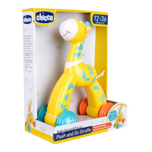 Chicco Giraffe Push&Go, Spielzeug für Kinder von 12-36 Monaten, zur Förderung der Psychomotorik, REGT Kinder zum Laufen an, farbenfrohes Design, mit gummierten Rädern, Spielzeug für Kleinkinder von Chicco