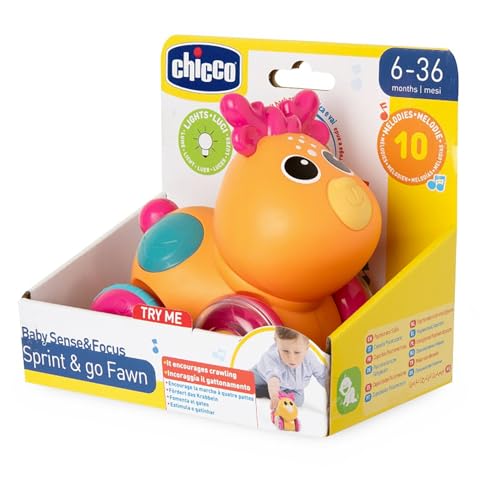 Chicco Hirsch Sprint&Go Game, Elektronisches Rückwärtsgang-Tier, Mit Melodien, Geräuschen und Lichtern, Krabbelanregung, Gummiräder, 6-36 m von Chicco