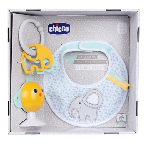 Chicco Mahlzeiten Geschenk-Set Dou Dou, Set bestehend aus Lätzchen, Hochstuhlspielzeug mit Saugnapf in niedlicher Kükenform, mit zwei bunten Rasseln, leicht zu greifen ab 6 Monaten von Chicco