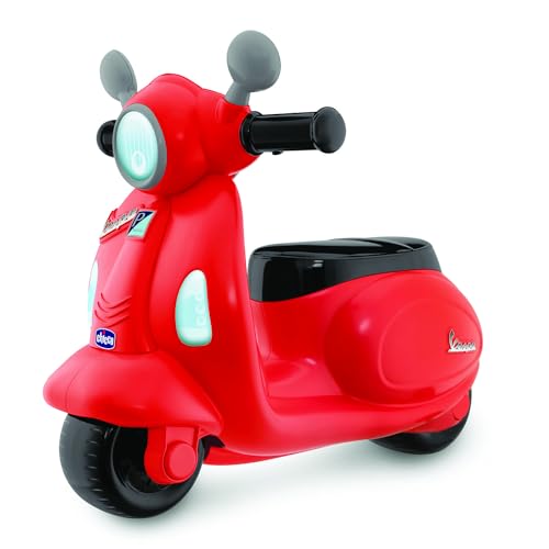 Chicco Motorrad Rutscher für Kinder Vespa Primavera, Kinderfahrzeug mit Elektronischem Bedienfeld, Lichtern und Geräuschen, Abnehmbare Stützräder, Max 25 kg, Kinderspielzeug von 1-3 Jahren 00009519000000 Mehrfarbig von Chicco