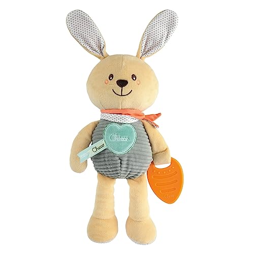 Chicco My Sweet Doudou Cuddly Cuddle Bunny, weiches Häschen aus mehreren hochwertigen Stoffen, mit weichem Kunststoffkarotten zum Zahnen, Babyspielzeug, erste Puppen, 0 Monate+ von Chicco