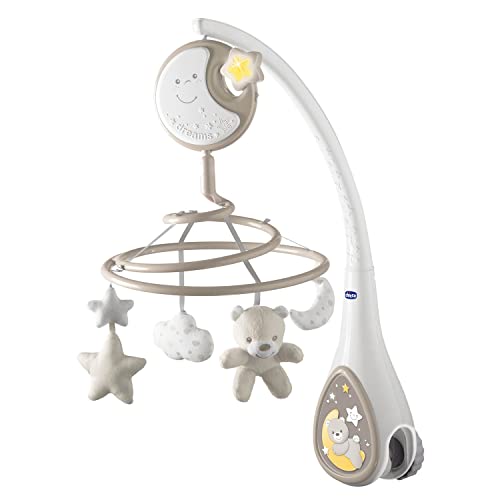 Chicco Next2Dreams Babybett Mobile mit Licht und Musik - 3 in 1 Baby Mobile Kompatibel mit Next2Me Babybett, mit Soundeffekten, Nachtlichtprojektor und Klassischer Musik - 0+ Monate, Beige von Chicco