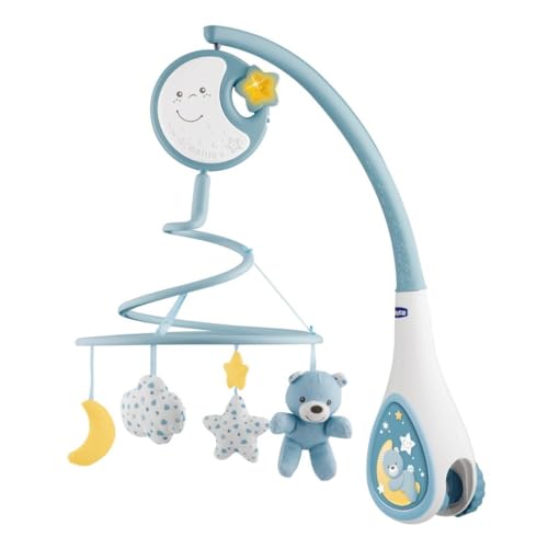 Chicco Next2Dreams Babybett Mobile mit Licht und Musik - 3 in 1 Baby Mobile Kompatibel mit Next2Me Babybett, mit Soundeffekten, Nachtlichtprojektor und Klassischer Musik - 0+ Monate, Blau von Chicco