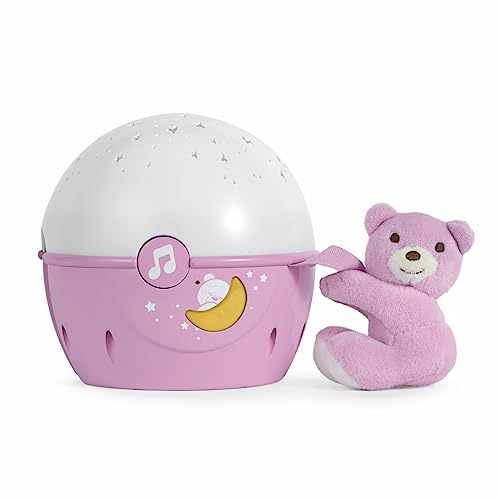 Chicco Next2Stars Nachtlicht Baby Sternenhimmel Projektor mit Plüschtier - Sternenlicht Projektor für Babybettchen, Nachtlicht mit Soundsensor, 3 Lichteffekte und Musik - 0+ Monate, Rosa von Chicco