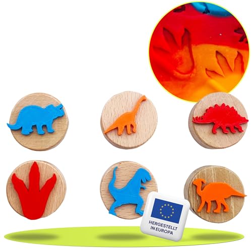 ChildGen Holzstempel, Dinosaurier- Set, 6X Stempel, 100% natürlichem Holzmaterial, Geschenkidee für Kinder, Knetwerkzeug, Knete Zubehör, Knetzubehör, Kinderspielzeug, Spielzeug von ChildGen