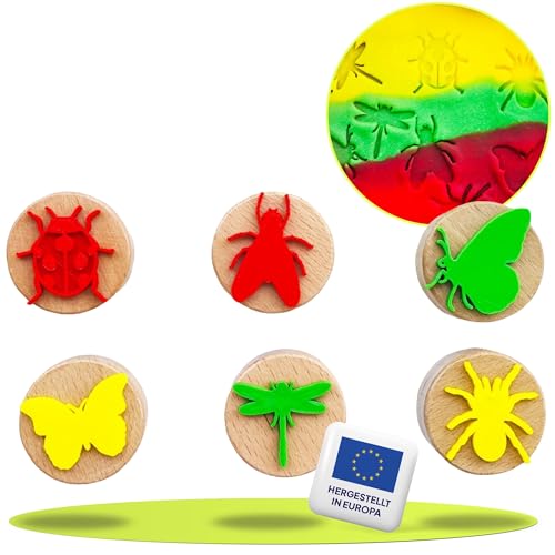 ChildGen Holzstempel, Käfer- Set, 6X Stempel, 100% natürlichem Holzmaterial, Geschenkidee für Kinder, Knetwerkzeug, Knete Zubehör, Knetzubehör, Kinderspielzeug, Spielzeug von ChildGen