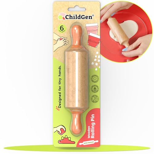 ChildGen Kinder Teigroller, Buchholz, Knete Zubehör, Knetwerkzeug, Knetzubehör, Nudelholz Kinder - Orange von ChildGen