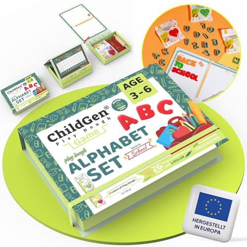 ChildGen Knete Play Dough Alphabet-Set, Knete- Set, Knete, ungiftig, 100% natürliche Inhaltsstoffe, Knete, Knetset, Kinderknete, Knetezubehör, Knete ab 2 Jahre von ChildGen