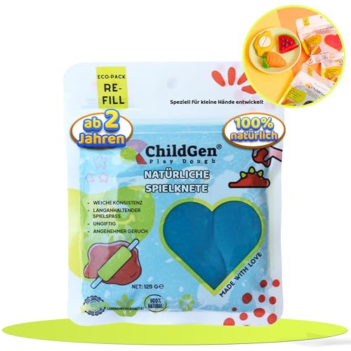 ChildGen Knete Play Dough Nachfüllpackung, ungiftig, 100% natürliche Inhaltsstoffe, Knete, Kinderknete, Knete ab 2 Jahre, Knetezubehör, Knetset, Knete -Set, Spielknete Blau -125g von ChildGen