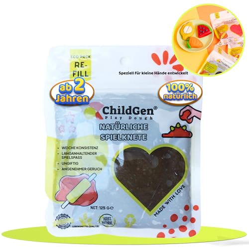 ChildGen Knete Play Dough Nachfüllpackung, ungiftig, 100% natürliche Inhaltsstoffe, Knete, Kinderknete, Knete ab 2 Jahre, Knetezubehör, Knetset, Knete -Set, Spielknete Brown -125g von ChildGen