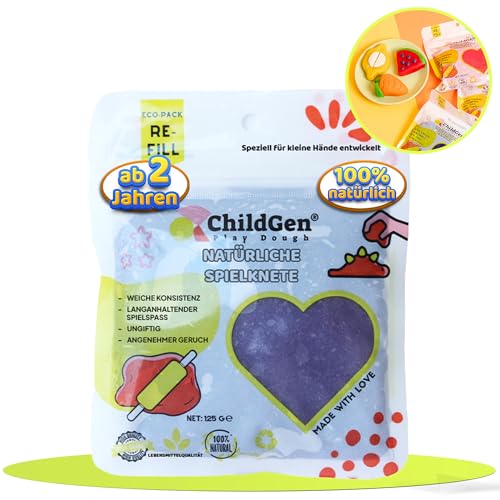 ChildGen Knete Play Dough Nachfüllpackung, ungiftig, 100% natürliche Inhaltsstoffe, Knete, Kinderknete, Knete ab 2 Jahre, Knetezubehör, Knetset, Knete -Set, Spielknete Lila -125g von ChildGen