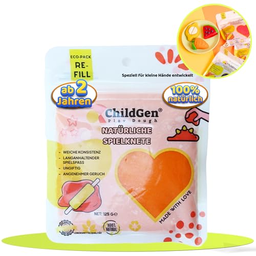 ChildGen Knete Play Dough Nachfüllpackung, ungiftig, 100% natürliche Inhaltsstoffe, Knete, Kinderknete, Knete ab 2 Jahre, Knetezubehör, Knetset, Knete -Set, Spielknete Orange -125g von ChildGen