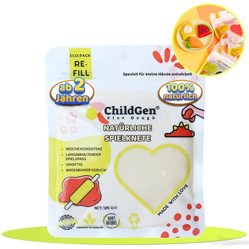 ChildGen Knete Play Dough Nachfüllpackung, ungiftig, 100% natürliche Inhaltsstoffe, Knete, Kinderknete, Knete ab 2 Jahre, Knetezubehör, Knetset, Knete -Set, Spielknete weiß -125g von ChildGen