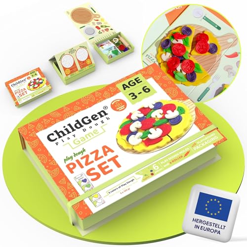 ChildGen Knete Play Dough Pizza-Set, Knete- Set, Knete, ungiftig, 100% natürliche Inhaltsstoffe, Knete, Knetset, Kinderknete, Knetezubehör, Knete ab 2 Jahre von ChildGen