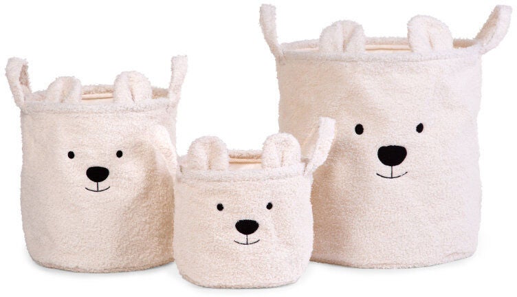 Childhome Aufbewahrungskorb 3er-Pack Teddy, Naturweiß von Childhome