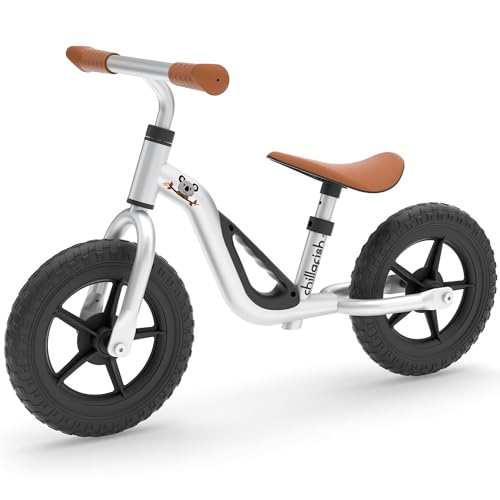 Chillafish Charlie Lightweight Balance Bike with Carry Handle, Adjustable seat and Handlebars, Puncture Proof 10 inch Wheels and Specially Shaped seat for Children Aged 18 to 48 Months, Silver von Chillafish