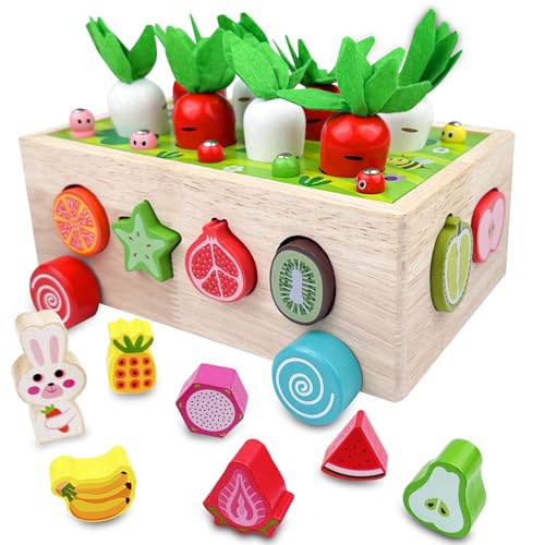 Chiluxendo Montessori Spielzeug ab 1 Jahr, Motorikspielzeug Baby Wooden Karottenernte, Holzspielzeug Toys Montessori-Holzspielzeug, Holz Montessori-Spielzeug, für Kleinkinderreisen von Chiluxendo