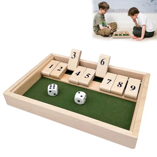 Chiluxendo Würfelspiel Holz Shut The Box 2 Spieler, Mach Die Kiste Zu mit 9 Zahlen, Klappbrett Spiel, Shut The Box Holz Tisch Spiel, Shut Box Game, Klappenspiel Kinder, mit 2 Würfel Mathematik von Chiluxendo