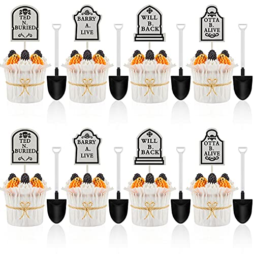 24 Stück Halloween-Grabstein-Kuchenaufsätze, Grabstein, Cupcake-Topper, Friedhof-Cupcake-Picks und 24 Stück Mini-Schaufel-Form-Löffel für Halloween-Party, Kuchen, Dessert Supplies von Chinco