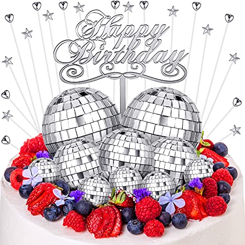 31 Stück Diskokugel-Kuchenaufsätze Silber Happy Birthday Kuchen Topper Disco Ball Mittelstück Dekor 70er Jahre Disco Thema Kuchen Dekoration für Geburtstag Weihnachten Disco Thema 70er Jahre Party Tanzparty Zubehör von Chinco