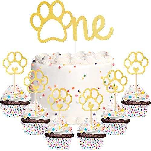 37 Packungen Gold Paw One Cake Topper Hundepfotenabdruck Cupcake Toppers Hund Geburtstag Party Supplies Hund Geburtstag Kuchen Picks Hund Kuchen Topper Golden Glitter Cardstock 1. Geburtstag Kuchen Topper Party Dekoration von Chinco