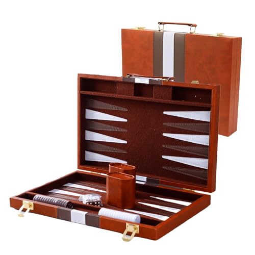 Chingcoo Backgammon, Backgammon Holz, Backgammon Reise Backgammon Koffer Groß Backgammon Spiel Tragbares Reise Backgammon Set Klassisches Brettspiele Erwachsene Kinder (15 Zoll, Braun) von Chingcoo