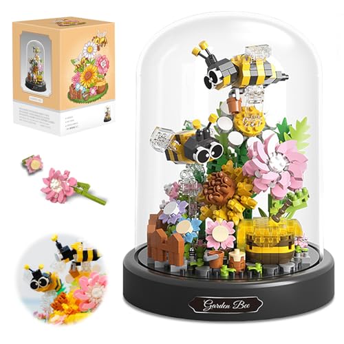 Chingcoo Blumen Bauspielzeug Sets, 588 Stück Biene Blumen Mini Baustein Set mit Staubdichter Kuppel und Sockel,Blumen Insekten Bausteine, Mikro Blumen Bausteine, Geschenk für Kinder Erwachsene von Chingcoo